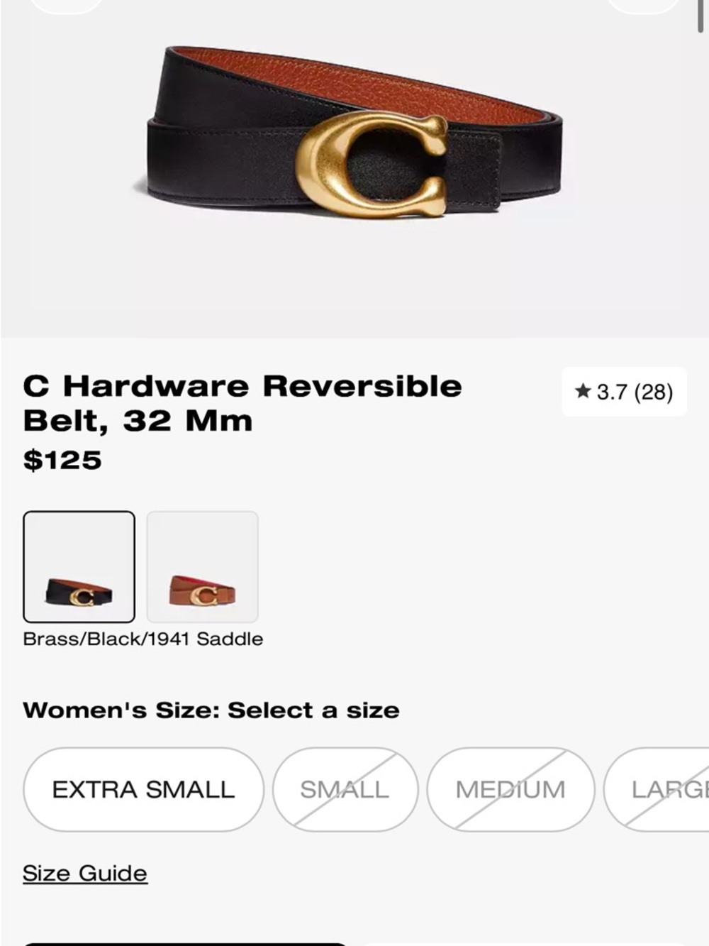 Coach Reversible Leather Belt with Gold 'C' Buckle - Black & Brown - Picture 4 of 4